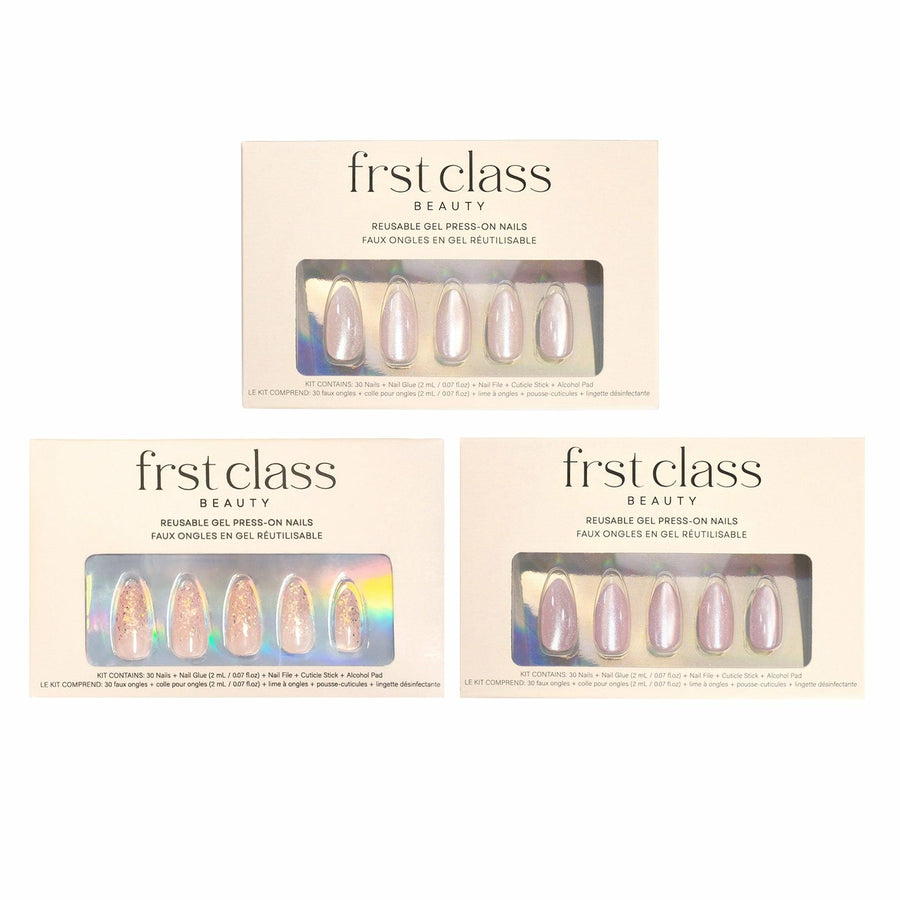 Shimmer Chrome Collection - Press On Nails Short Almond Natural Looking Fake Nails Frst Class Beauty Almond