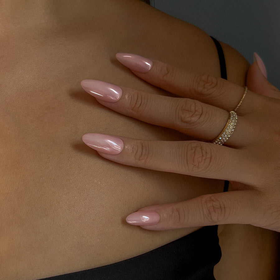 Hailey (Strawberry Glaze) - Press On Nails Short Almond Natural Looking Fake Nails Frst Class Beauty