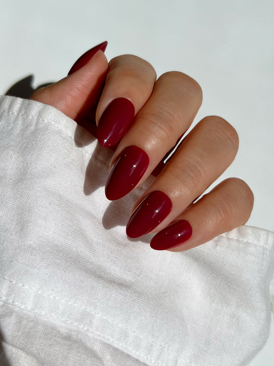 Merlot maroon burgundy nails for fall short almond press on nails