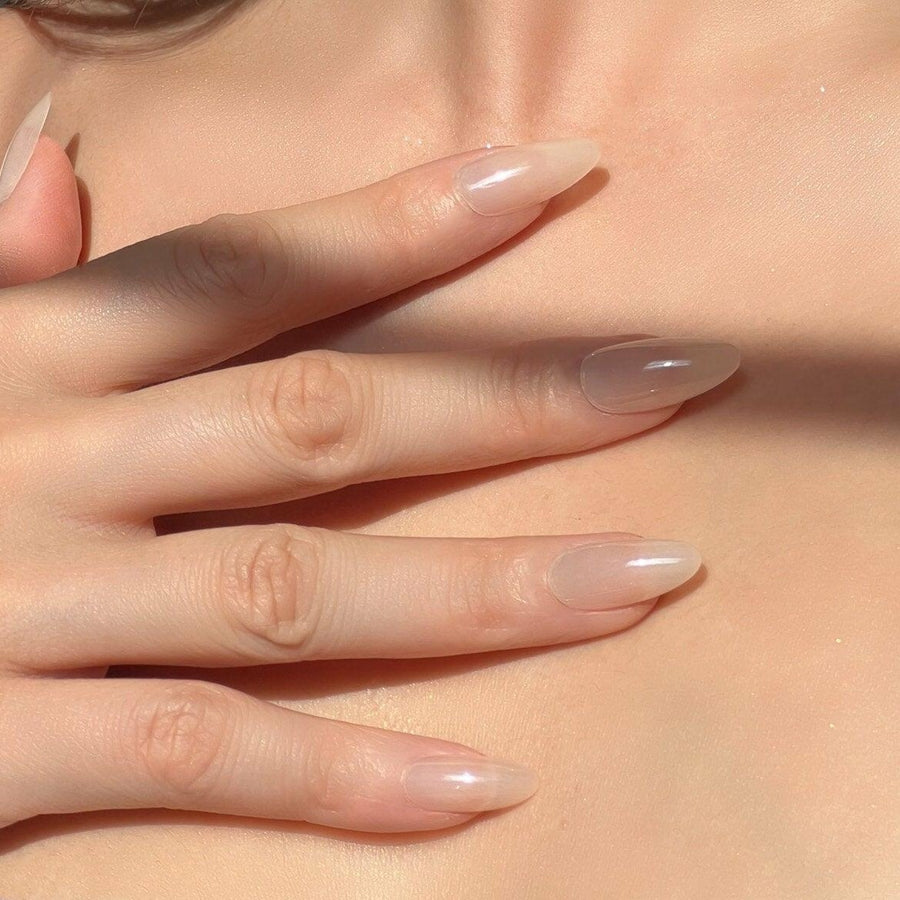 Hailey (Strawberry Glaze) - Press On Nails Short Almond Natural Looking Fake Nails Frst Class Beauty Nude Glazed Donut