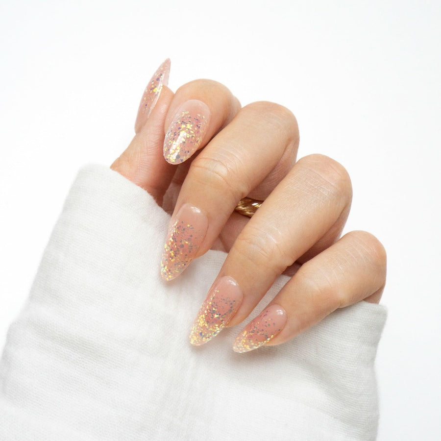 Shimmer Chrome Collection - Press On Nails Short Almond Natural Looking Fake Nails Frst Class Beauty