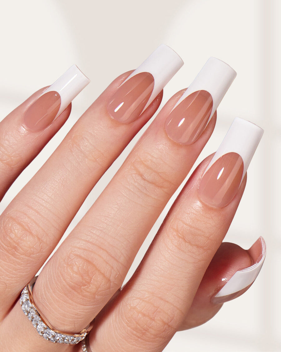 coffin long gel tips french manicure 