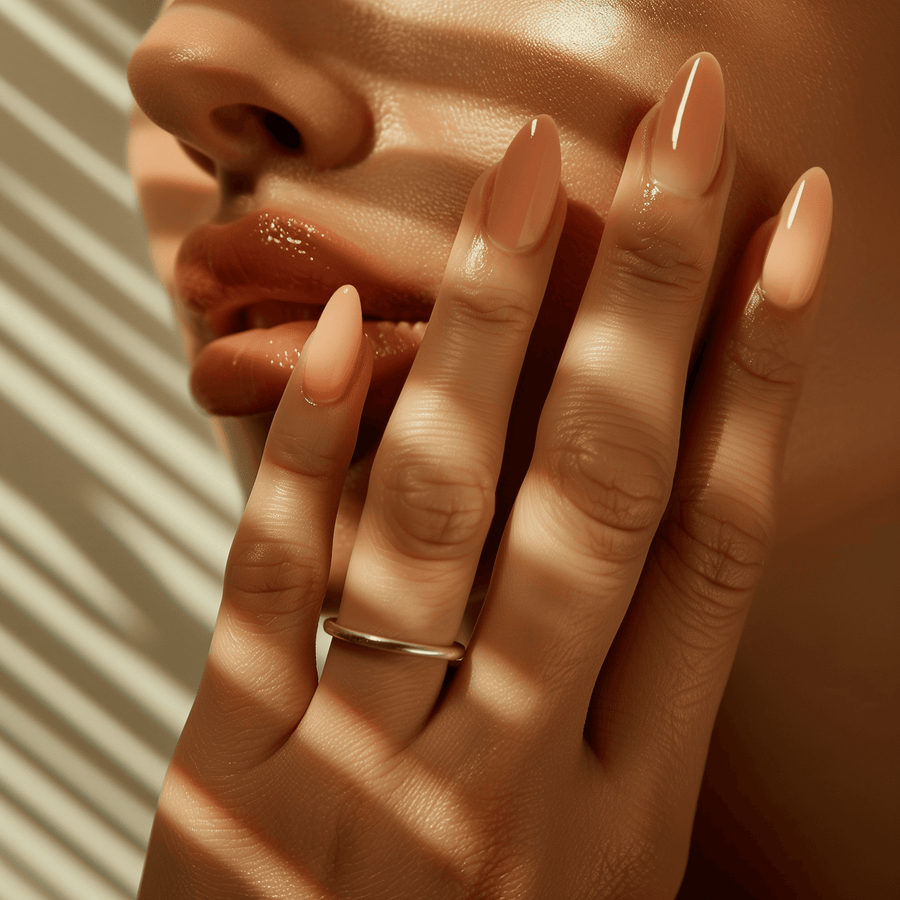 peach neutral nude press on nails for spring 2024 clean it girl nails
